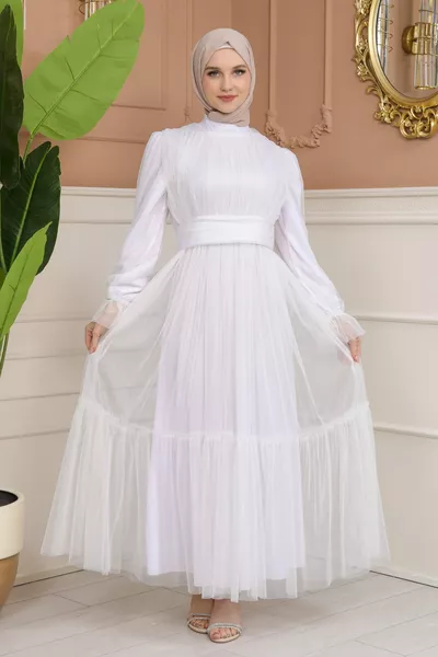 Tulle flexible Design Denier doublé Hijab Robe Robes De Soirée