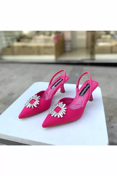 Fuchsia satijn steen 5 cm hakken 