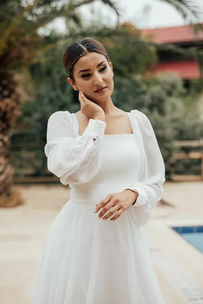 آريس الشيفون مربع الرقبة فستان الزفاف