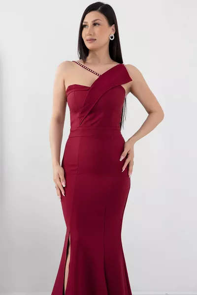 فستان سهرة حورية البحر الطويل مع شق اللؤلؤ التفاصيل 