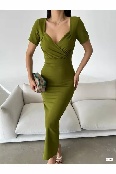 Double-breasted Collar Short Sleeve Ankle Length Evening Dress