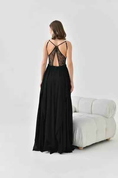 تصميم الدانتيل الخلفي Décolleté فستان سهرة طويل مع الأشرطة