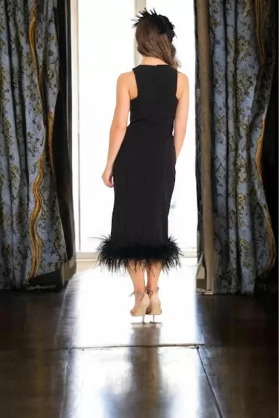 Otrish пола пернат детайл midi дължина вечерна рокля nikah.söz.engagement вечерна рокля