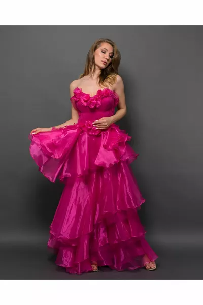 Strapless Organza Gelaagde Avondjurk