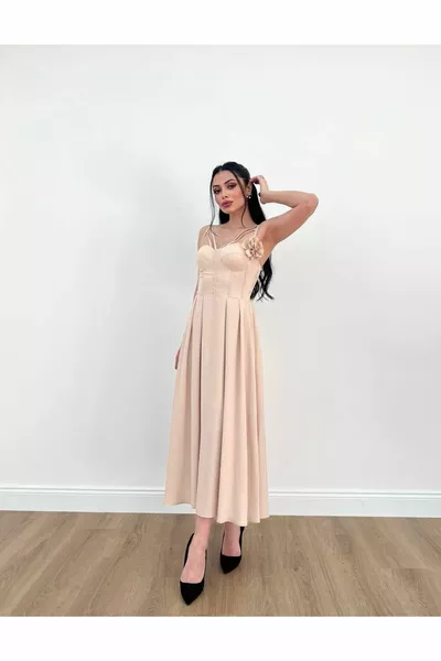 Вечернее платье, многофункциональные бретели, съемная роза, расклешенная юбка, платье миди, вечернее платье и выпускное платье