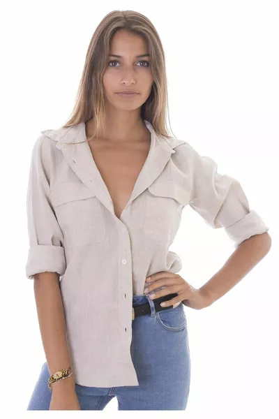 ريلاكس فيت الكتان الكتان قميص نسائي