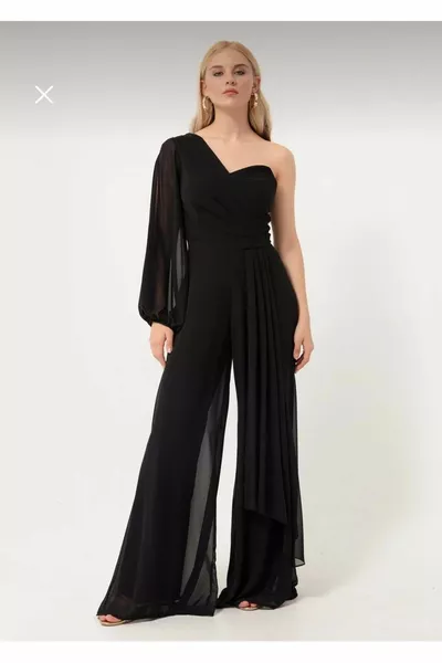  Tulum Abiye Tek Omuz Şifon Kumaş - -  - 