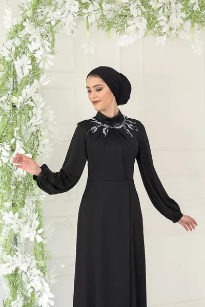 Leafy Evening Dress Stone