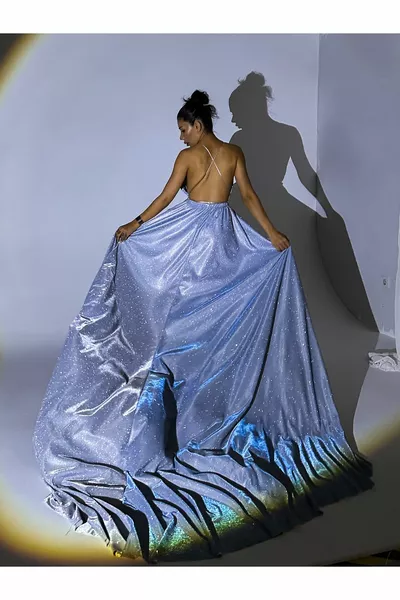 تصميم خاص بريق الطفل الأزرق فستان طويل