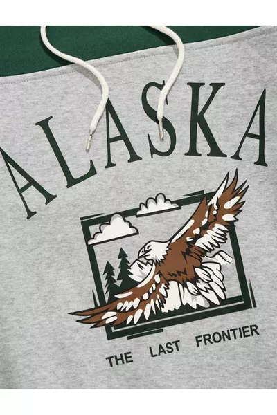 للجنسين رمادي-أخضر ألاسكا مقنعين قميص من النوع الثقيل المتضخم