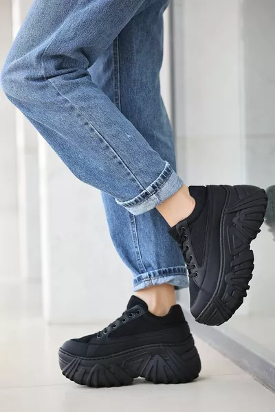 Erma Mesh Детайлни дамски маратонки с връзки черни