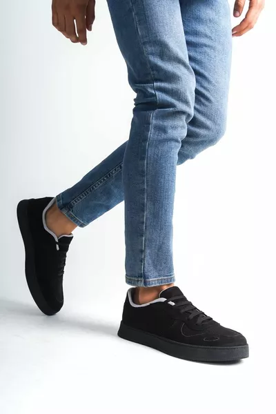 Echtes Leder Herren Stripe Detailed Thermo Sole Lace-Up Freizeitschuhe