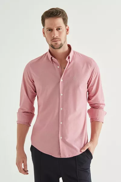 Ds Damat Slim Fit Fuşya Pötikare Gömlek