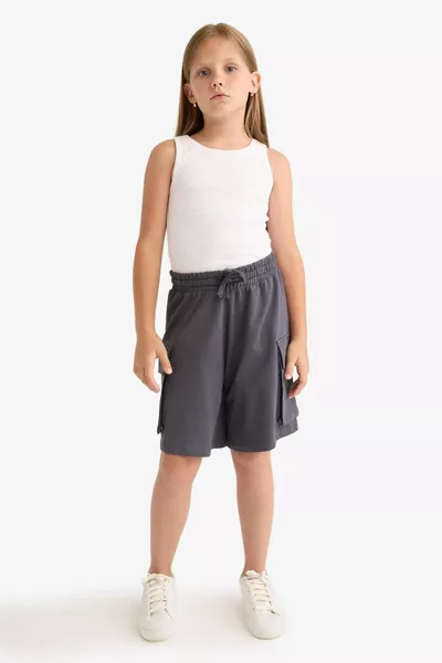 Girl's Cargo Shorts with Waist Elastic and Pockets HS
