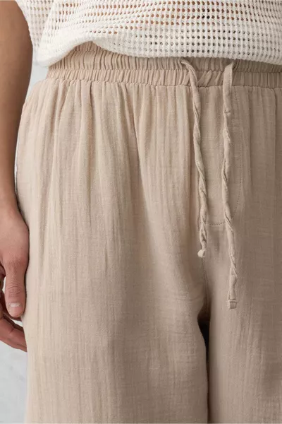 بنطال قماش موسلين واسع - بيج متوسط