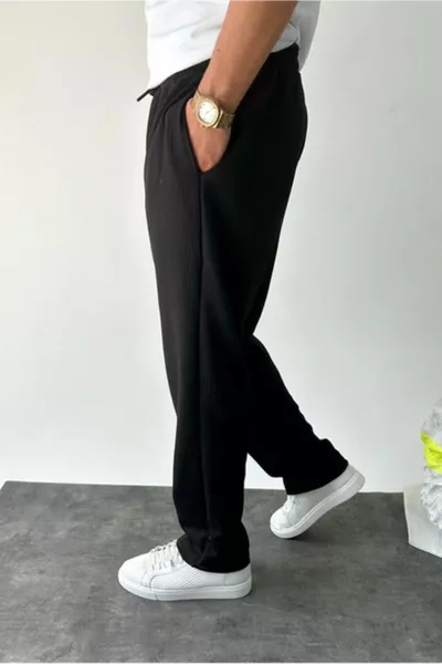 Baggy Fit Loose Cut Men's Black Ribbed Joggers
