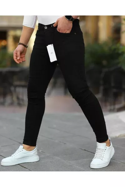 Мужские черные джинсы слим фит с добавлением лайкры