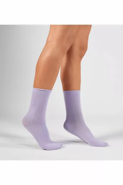 Set van 3 Paar Vrouwen Sokken Zonder Elastiek, Naadloos, Katoen, in Paars, Roze en Grijs