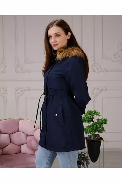 Navy Blue Women's Winter Coat & Jacket with Fur Lining and Waterproof.