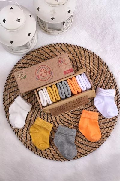 جوارب أطفال عضوية من القطن الطبيعي للجنسين، مجموعة من 5 قطع، علب فاخرة للمواليد الجدد