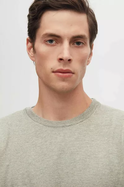 Ds Damat Регуляр Фит Серый Свитер с Круглым Вырезом из Хлопка Без Скатывания