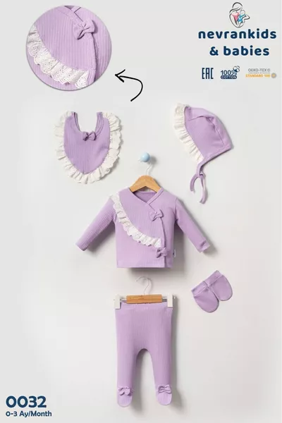 Baby Girl Newborn 5-Piece Hospital Exit Set with Laura Hat and Lace Details