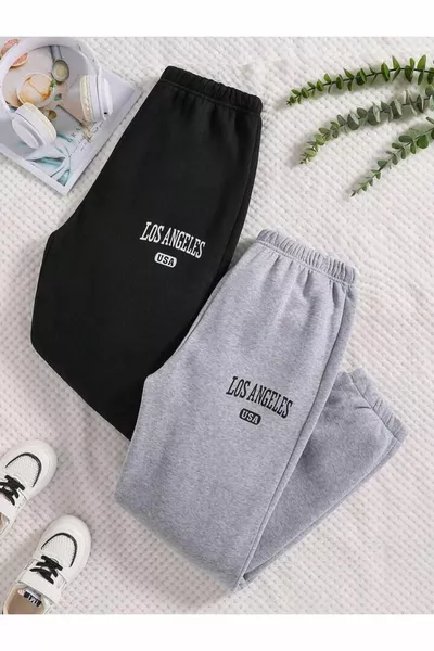 Boys and Girls 2-Pack Los Angeles USA Printed Gray-Black Sweatpants