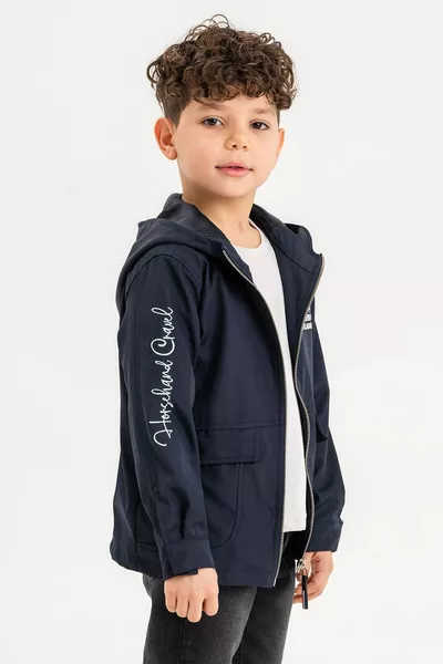Hooded Zippered Embroidered Waterproof Boys' Jacket