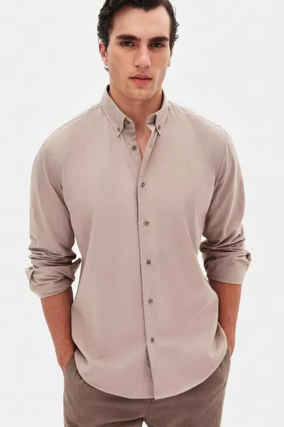 Ds Damat Regular Fit Vizon Düz Kışlık Flanel Gömlek