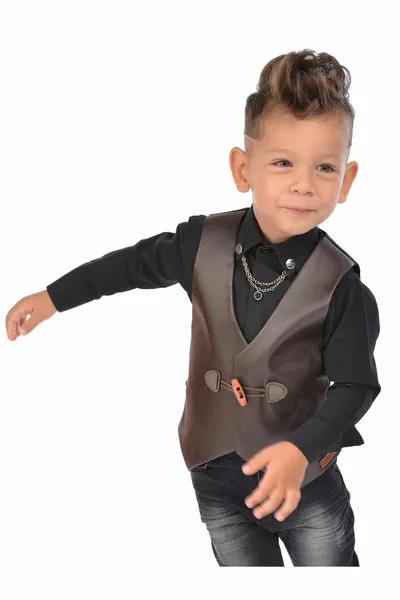 Camicia nera con colletto e catena, stile classico, per occasioni speciali, matrimonio, compleanno, camicia per bambini