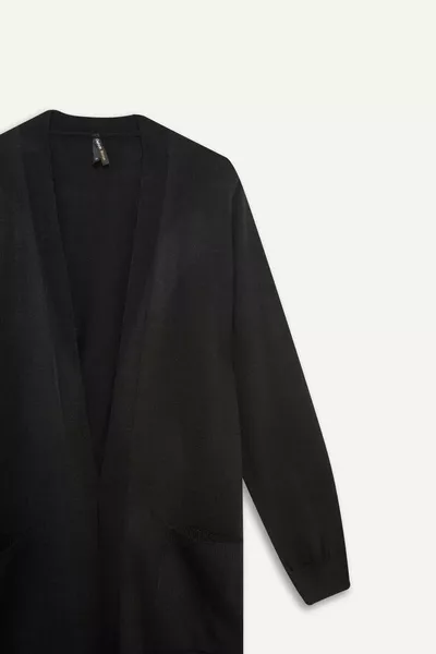 Регулар Фит Дълга Базова Плетена Жилетка с Джоб