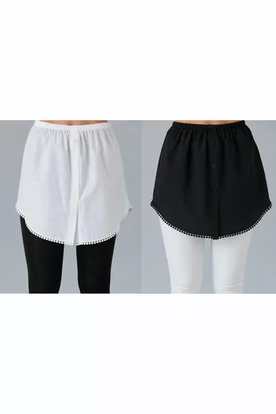 باقة من قطعتين: تنورة مع قفازات وتيشيرت داخلي مزين بالدانتيل ستة، أسود وأبيض