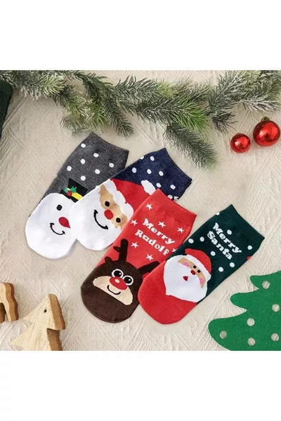 Dames Gekleurde Speciale Ontwerp Kerstpatroon Sloffen Sokken Set van 4 Paar