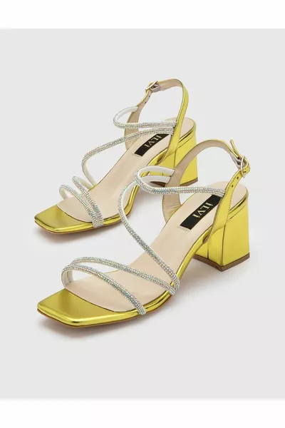 Nica Hakiki Deri Kadın Yeşil Topuklu Sandalet