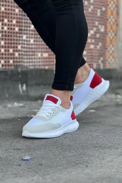 Bianco Rosso Maglieria Sneakers Uomo