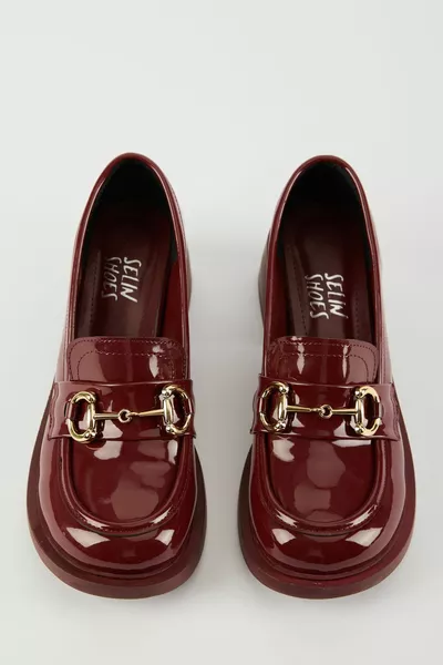 HILY لوفر جلدي لامع للسيدات - BURGUNDY