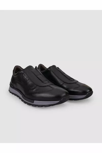 جلد طبيعي أسود أحذية رياضية رجالية