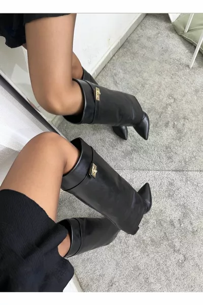 فولانتي طماق مفصلة أحذية نسائية سوداء بكعب عال