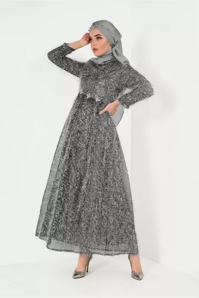 نسائي رمادي مهدب فستان سهرة T 