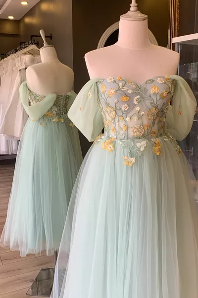 المياه الخضراء الأزهار ميدي طول مساء اللباس وسهرة اللباس