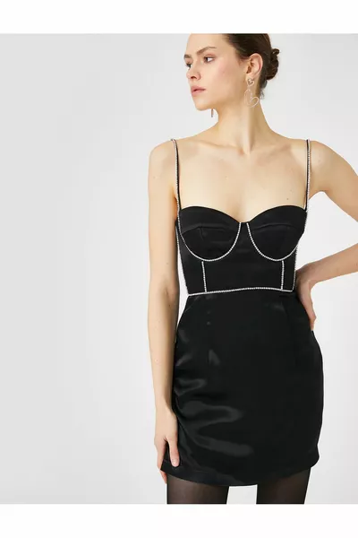 Riemen Mini Satin Abendkleid Bügel Wasserweg Stein Detail