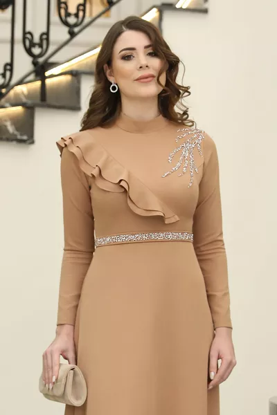 Evening Dress ELF with Walloon and Stone Deta at the Shoulder