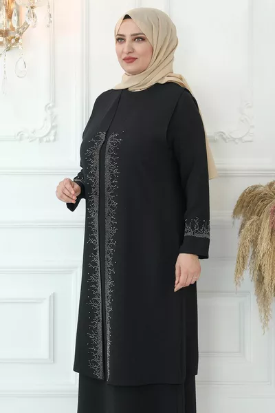 Filiz Hijab Evening Dress Set Black
