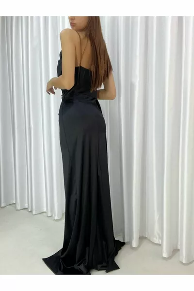 تمتد الساتان النسيج شق مفصلة فستان مساء طويل مع الأشرطة وفستان التخرج  