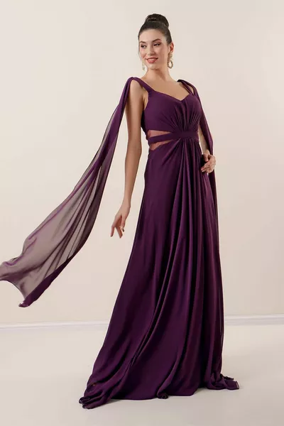Длинное шифоновое платье на бретелях Шаль на подкладке Слива