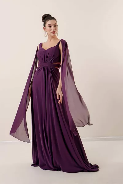Длинное шифоновое платье на бретелях Шаль на подкладке Слива