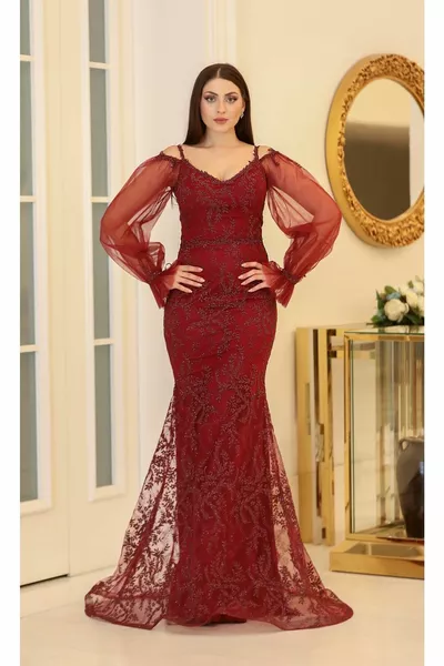 Manica dettagliata pesce modello abiti da sera donna