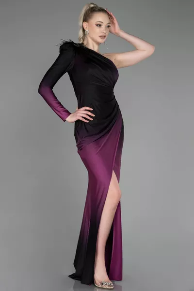 Plum Single Shoulder Leg Low-Cut Long Evening Dress 