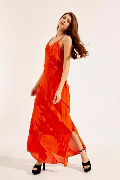 البرتقال حزام كشكش فستان مفصل