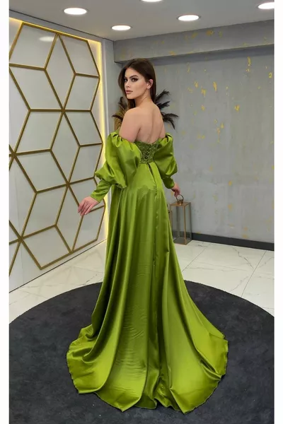 المحمولة الذيل حمالة Eftalya مساء اللباس الفستق الأخضر